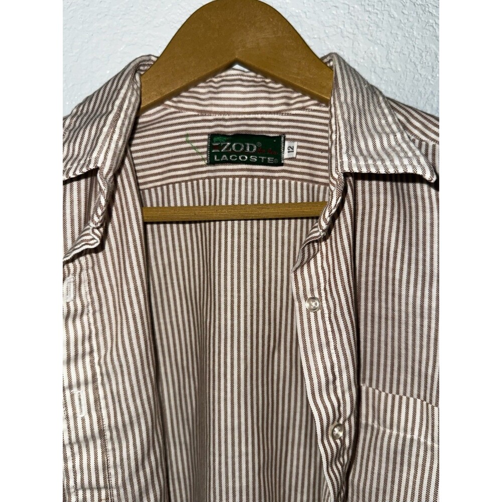 RARE Vintage Izod Lacoste 80s Brown stripe Button Down Alligator Cuff